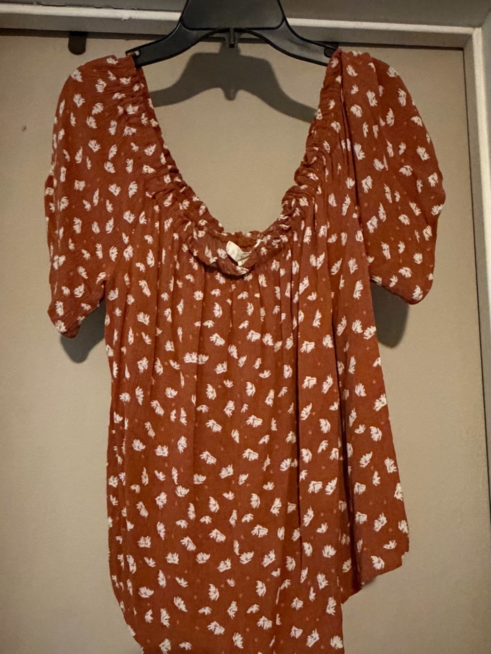 Rewind Rust Floral Puff Sleeve Peasant Blouse
